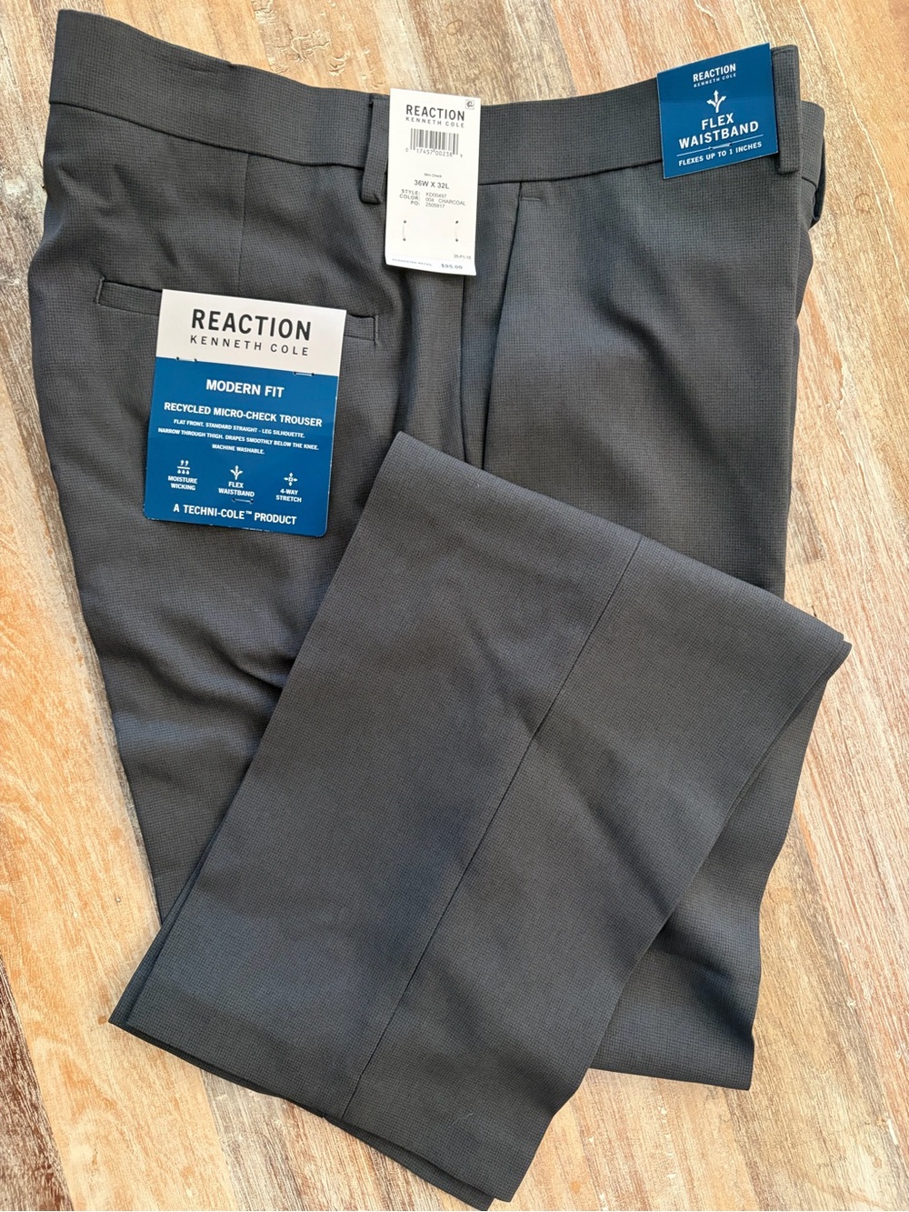 Kenneth Cole Reaction Modern Fit Dress Pants 36X32 Charcoal Stretch Trousers NWT - Picture 5 of 13